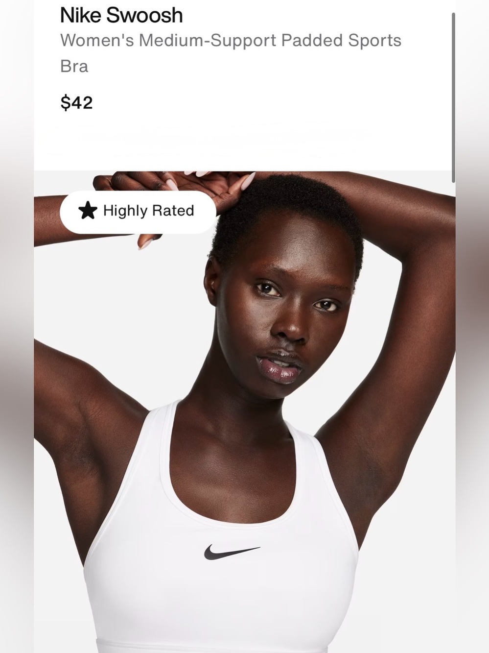 Nike White Racerback Sports Bra with Black Swoosh - size Large - Picture 2 of 13